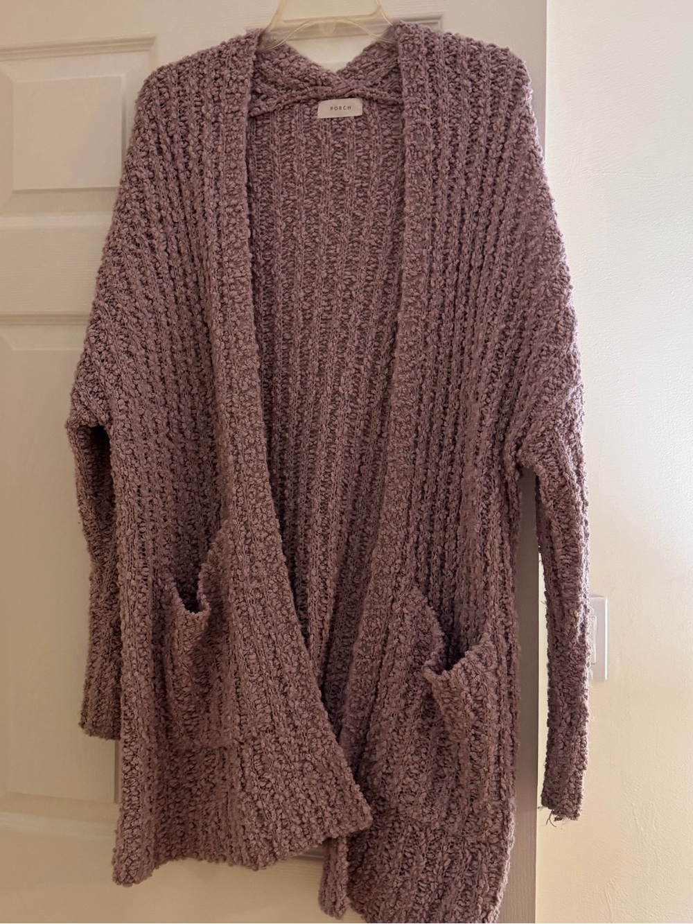 Open-Front Chunky Knit Cardigan in Dusty Lavender